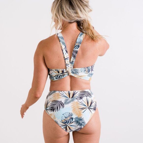 NWT: Midrise Full Coverage Briefs Bikini Swim Bottom in Green Palm - Picture 5 of 16